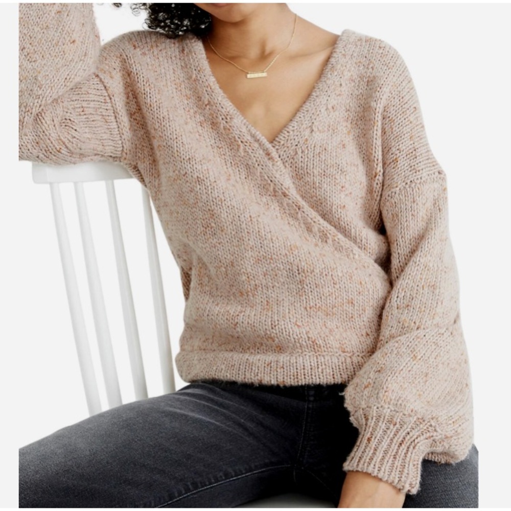 Madewell Knit Sweater Beresford V-neck Wrap Wool/Acrylic Blend Dusty Pink Used S